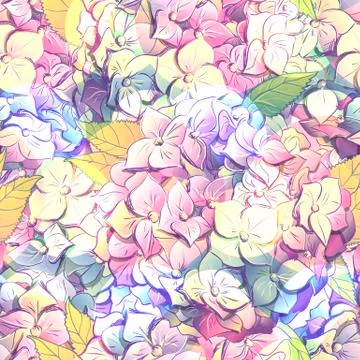 Inflorescence Hydrangea randomly arranged in seamless pattern, vector Stock Illustration