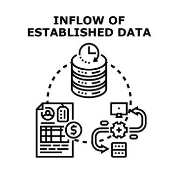 Inflow of established data management process flow chart Illustrazione stock