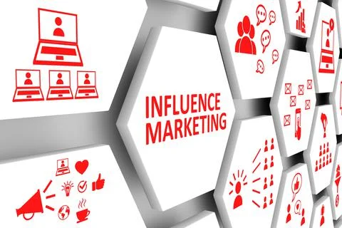 INFLUENCE MARKETING concept cell background 3d illustration Stock Illustration