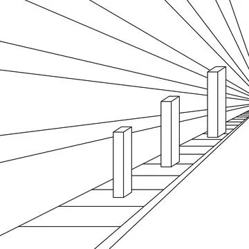 Influence of perspective on columns, Ponzo geometrical optical illusion Stock Illustration