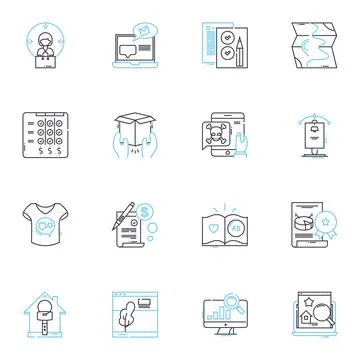 Influence power linear icons set. Authority, Control, Dominance, Impact Stock Illustration