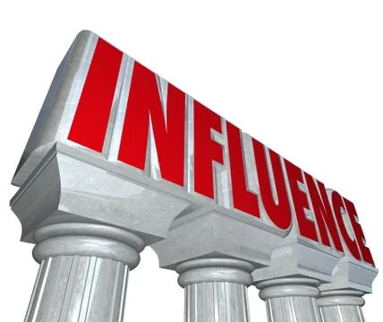 Influence word stone marble pillars columns power reputation dominance Stockillustratie