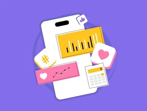 Influencer analytics tools for tracking statistics, ROI and smm campaign success Illustrazione stock