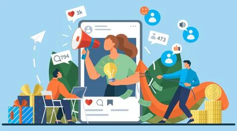 Influencer. Broadcasting their message to wide audience is essential part Stock Illustration