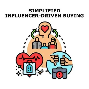 Influencer driven buying process digital marketing concept Stock Illustration