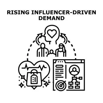 Influencer driven demand creating consumer desire Stock Illustration
