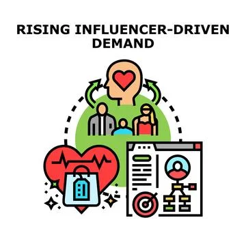 Influencer driven demand creating consumer desire Stock Illustration