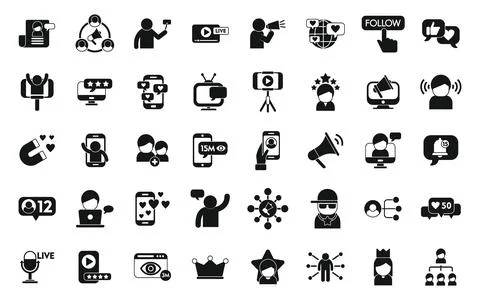 Influencer icons set simple vector. Video subscribe Stock Illustration