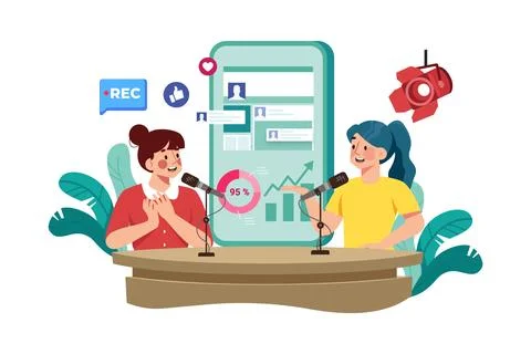 Influencer marketer collaborating with influencers to boost SEO. Stock Illustration