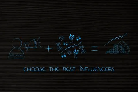 Influencer with megaphone plus view stats going up equals more profits Illustrazione stock