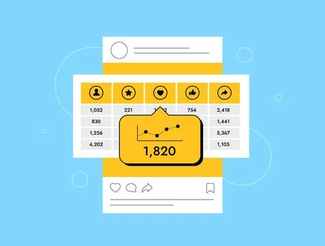 Influencer performance table with social media analytics, engagement rate Illustrazione stock