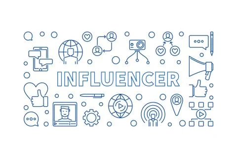 Influencer vector creative thin line horizontal illustration Stock Illustration