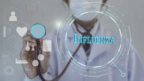 Influenza.Doctor using stethoscope on medicine background. Stock Footage 101463174