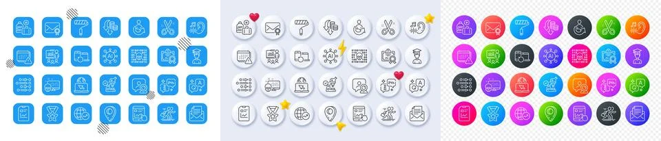 Info, Binary code and Share line icons. For web app, printing. Line icons Stock Illustration