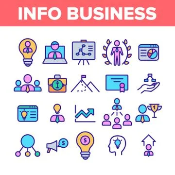 Info Business Collection Elements Icons Color Set Vector イラスト素材