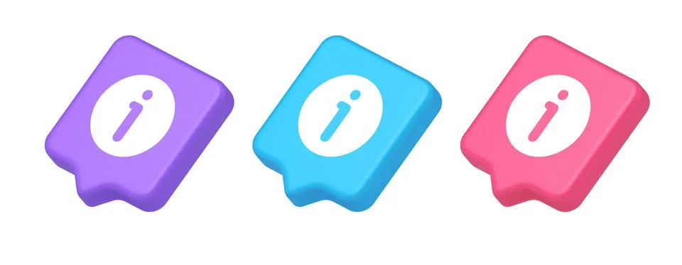 Info button information character FAQ question answer help support web app 3d Illustrazione stock