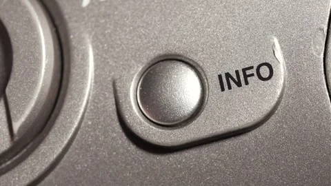 Info Button Pressed On Metallic Silver Device Panel Stock Footage 332974233