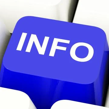 Info computer key in blue showing information and support Stock Illustration
