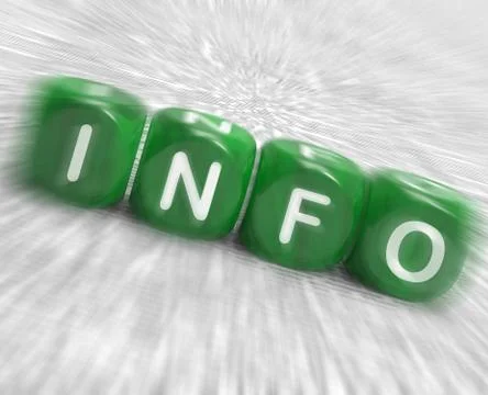 Info dice displays knowledge data and descriptions Illustrazione stock