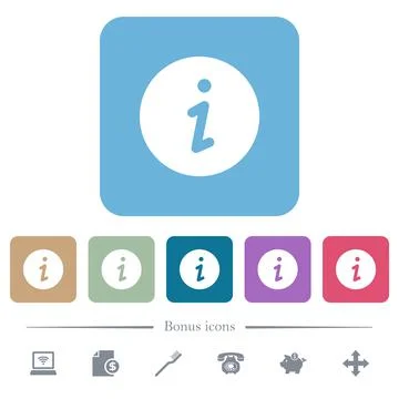 Info flat icons on color rounded square backgrounds Illustrazione stock