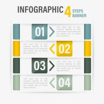 Info-graphic four steps horizontal vector banner. Illustrazione stock