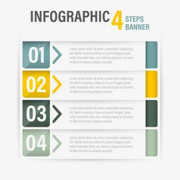 Info-graphic four steps horizontal vector banner. Stock Illustration