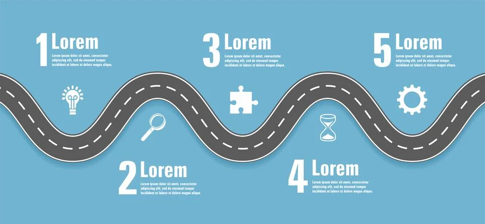 Info graphic road with five steps. Vector illustration Stock Illustration