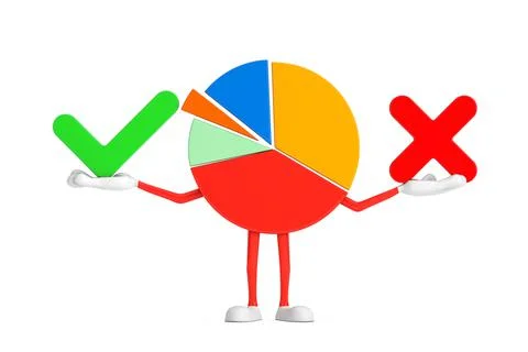 Info Graphics Business Pie Chart Character Person with Red Cross and Green Ch Stock Illustration