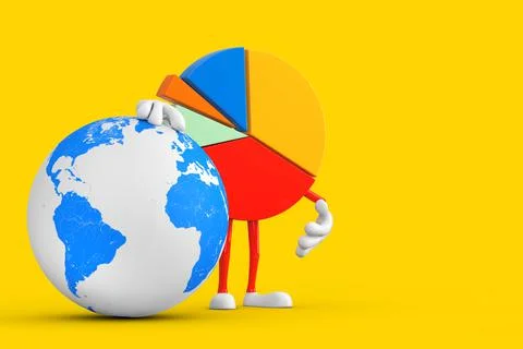 Info Graphics Business Pie Chart Character Person with Earth Globe. 3d Render Stock Illustration