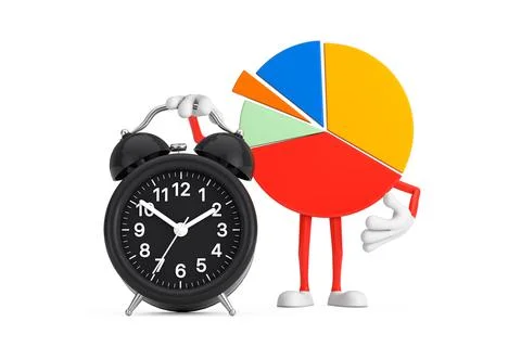 Info Graphics Business Pie Chart Character Person with Alarm Clock. 3d Render 스톡 일러스트
