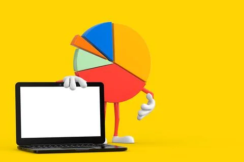 Info Graphics Business Pie Chart Character Person with Modern Laptop Computer Stock-Illustration