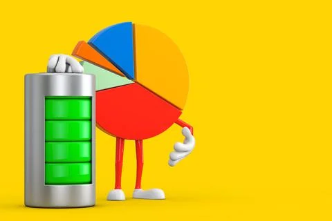 Info Graphics Business Pie Chart Character Person with Abstract Charging Batt Illustrazione stock