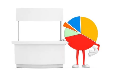 Info Graphics Business Pie Chart Character Person near Blank Promotion Stand  Stock Illustration