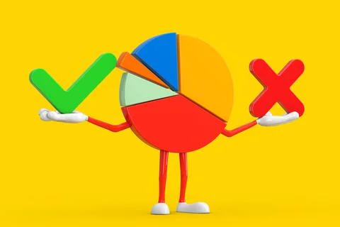 Info Graphics Business Pie Chart Character Person with Red Cross and Green Ch Stock-Illustration