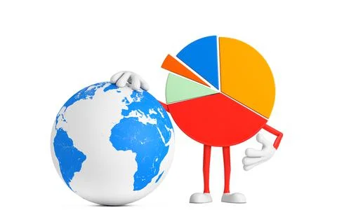 Info Graphics Business Pie Chart Character Person with Earth Globe. 3d Render Stock Illustration