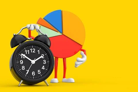 Info Graphics Business Pie Chart Character Person with Alarm Clock. 3d Render Stock Illustration
