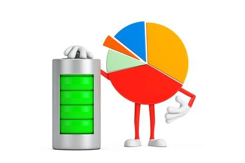 Info Graphics Business Pie Chart Character Person with Abstract Charging Batt Stock Illustration