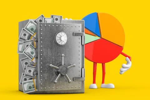 Info Graphics Business Pie Chart Character Person with Vault or Safe Box Full Stock Illustration