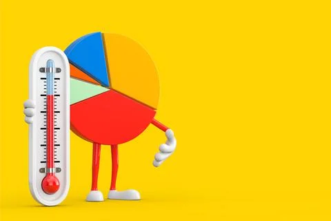 Info Graphics Business Pie Chart Character Person with Outdoor Thermometer. 3 Stock Illustration