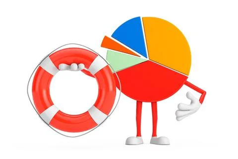 Info Graphics Business Pie Chart Character Person with Life Buoy. 3d Renderin Stock Illustration