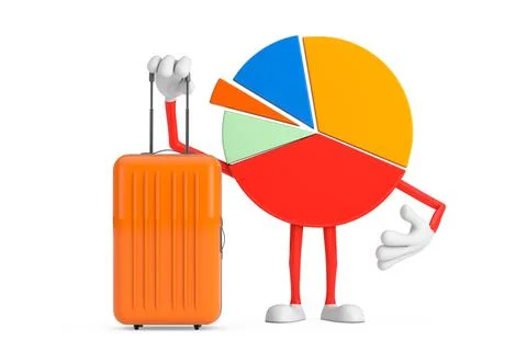 Info Graphics Business Pie Chart Character Person with Orange Travel Suitcase Illustrazione stock