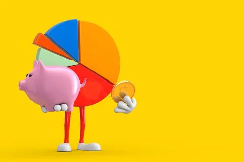 Info Graphics Business Pie Chart Character Person  with Piggy Bank and Golden Stock Illustration