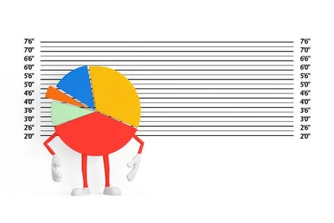 Info Graphics Business Pie Chart Character Person  in front of Police Lineup  Illustration