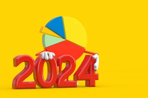 Info Graphics Business Pie Chart Character Person with Red 2024 New Year Si.. Stock-Illustration
