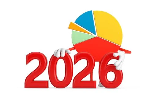 Info Graphics Business Pie Chart Character Person with Red 2026 New Year Si.. Stock Illustration