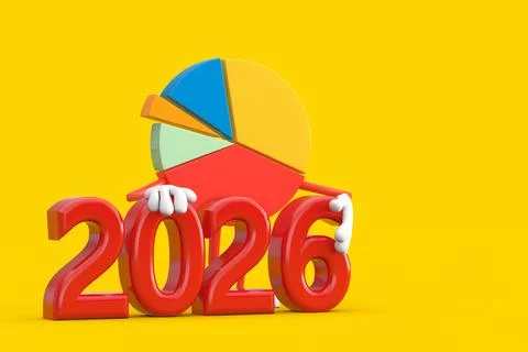 Info Graphics Business Pie Chart Character Person with Red 2026 New Year Si.. Stock Illustration