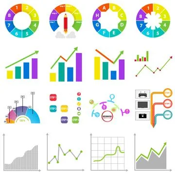 Info graphics, graph, diagram, analysis. A large set of graphs Stock Illustration