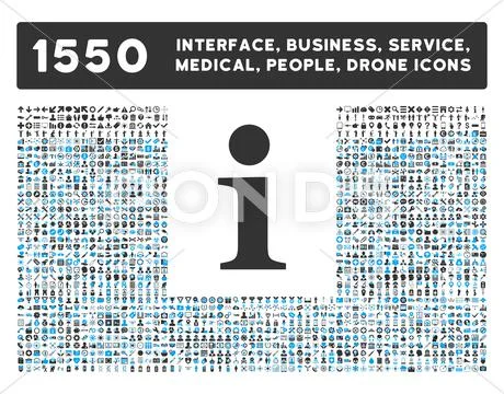 Info Icon and More Interface, Business, Tools, People, Medical, Awards Flat Stock Illustration