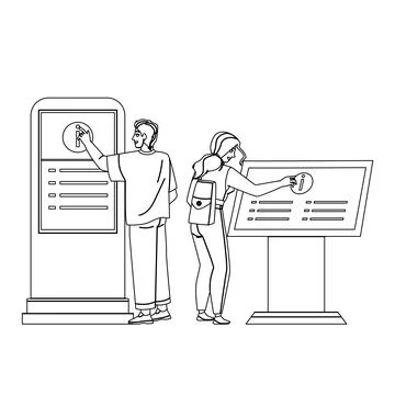 Info Kiosk Using People For Get Information Vector Stock Illustration