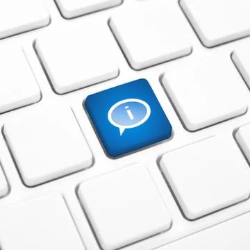 Info or information concept, blue key on white keyboard Stock Illustration